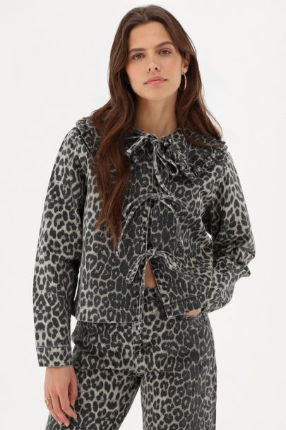 Panterprint denim top met strikjes