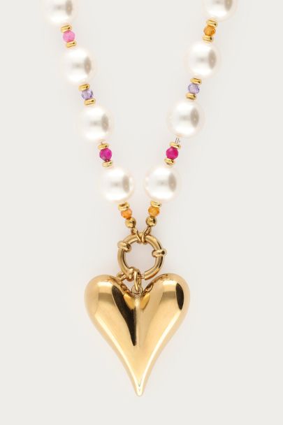 Statement ketting met imitatieparels en hartje