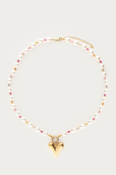 Statement ketting met imitatieparels en hartje