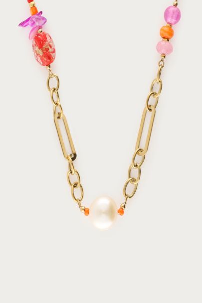 Sautoir avec perles multicolores et perles d'eau douce