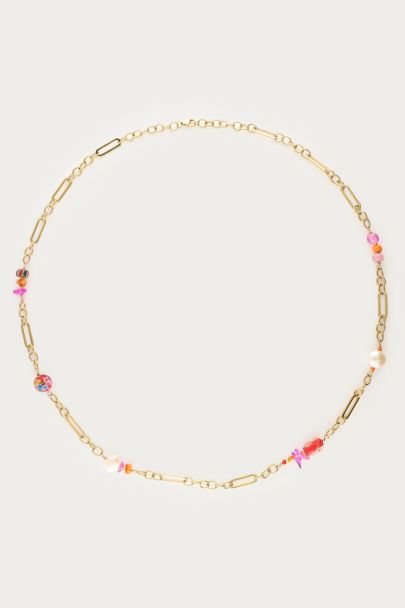 Sautoir avec perles multicolores et perles d'eau douce