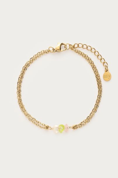 Armband met dubbele ketting & parel stenen