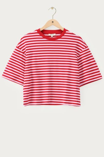 Roze gestreept boxy T-shirt 
