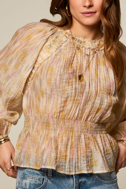 Multi-coloured long sleeve top with smock