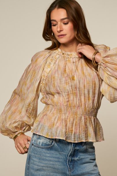 Multi-coloured long sleeve top with smock