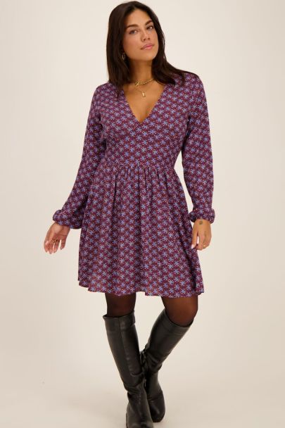 Multicoloured floral print dress with long sleeves