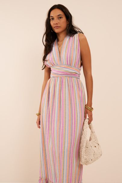 Mehrfarbiges langes Multiway-Kleid mit Streifen