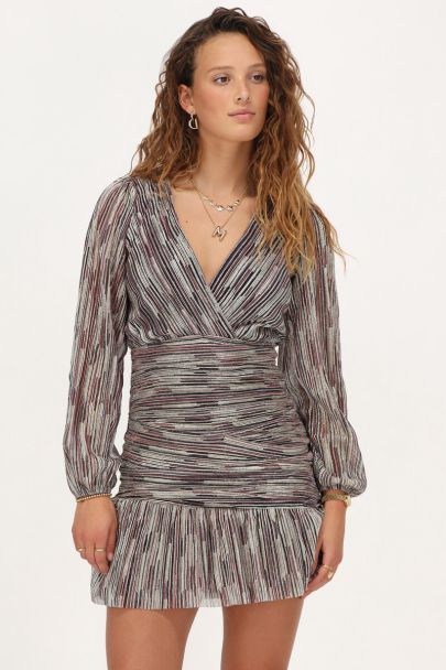 Multikleur jurk met ruffles en lurex