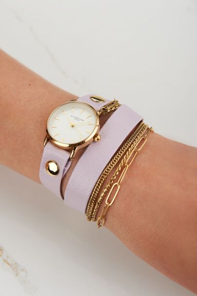 Lila Armbanduhr mit doppeltem Armband