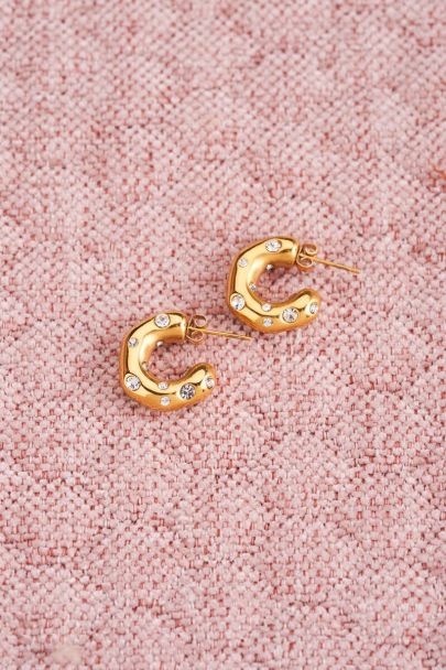 Open hoop earrings with clear rhinestones