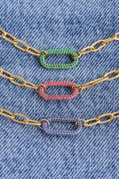 Chain bracelet with green rhinestone charm