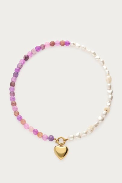 Ketting imitatieparels & zoetwaterparels met paarse kralen