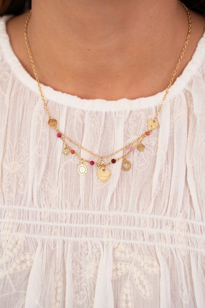 Necklace charms with hearts, red & pink beads
