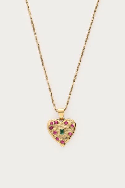 Collier cœur avec strass roses