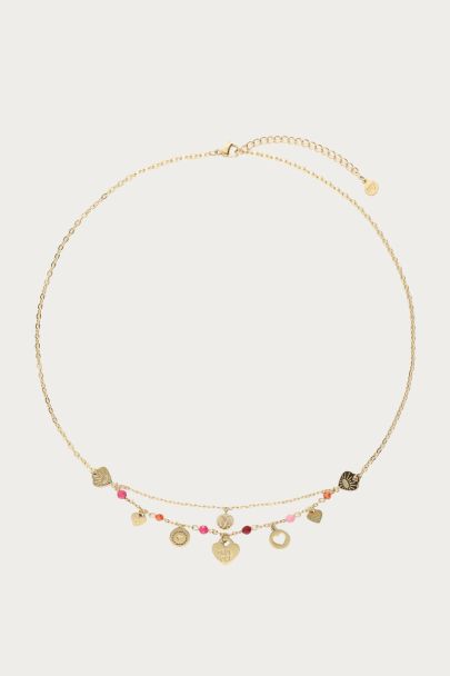 Necklace charms with hearts, red & pink beads