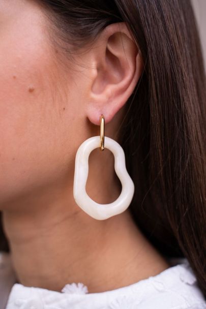 Ocean beige hoop earrings organic shape large