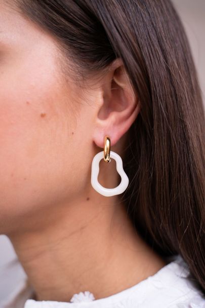 Ocean beige hoop earrings organic shape small