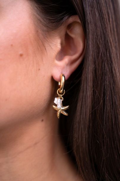 Ocean hoop earrings with seashell and starfish