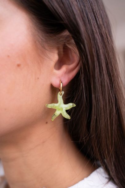 Ocean hoop earrings with small starfish green