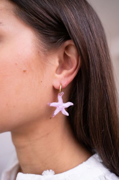 Ocean hoop earrings with small starfish lilac