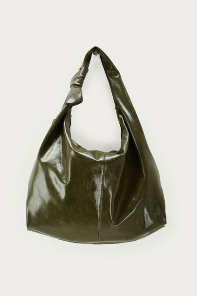 Olivgrüne große PU-Schultertasche mit Knoten