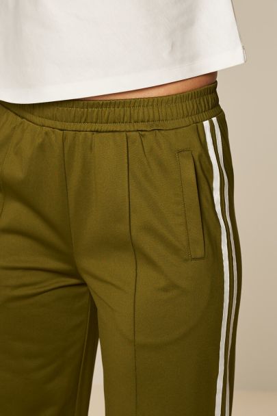 Olijf groene wijde jogger broek met strepen
