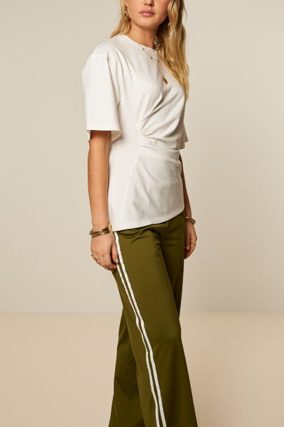 Olijf groene wijde jogger broek met strepen