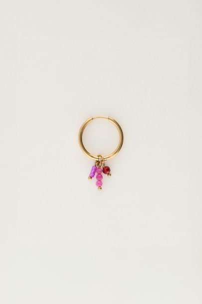 One piece oorring met roze kraaltjes