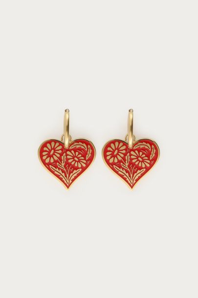 Earrings with heart charm with flowers