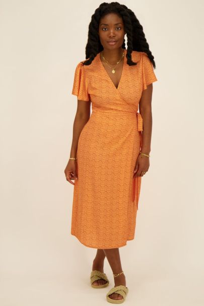 Oranje midi jurk met ornament print