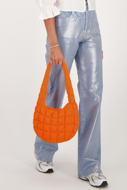 Orange puffer shoulder bag