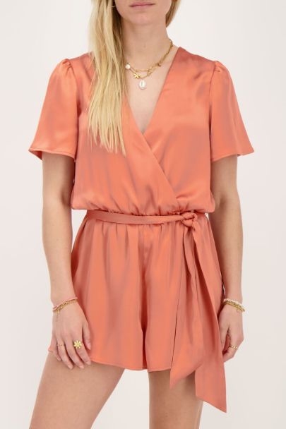 Orange satin-look playsuit