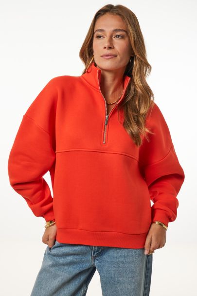 Orange sweater with zipper "Rue des rosiers"