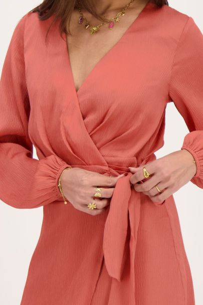 Orange wrap dress with draped waist