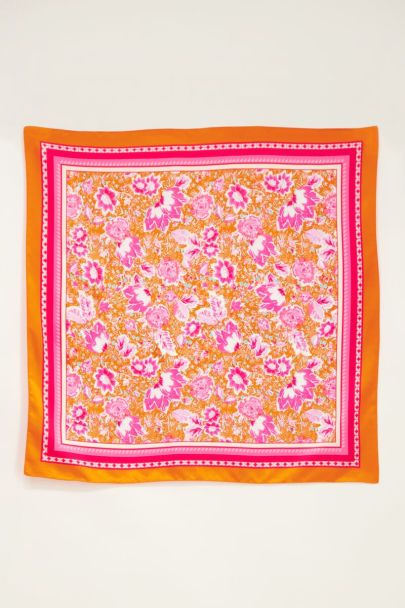 Orange floral print scarf