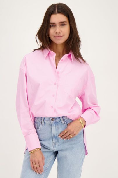 Pinke Oversized-Bluse mit Brusttasche