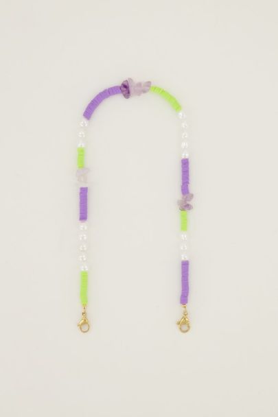 Purple phone lanyard with freshwater pearls