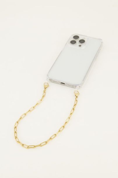 Phone lanyard with gold coloured chain