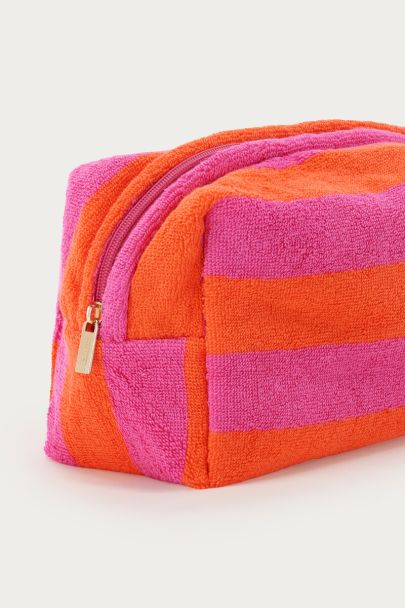 Trousse de toilette orange et violette à rayures 