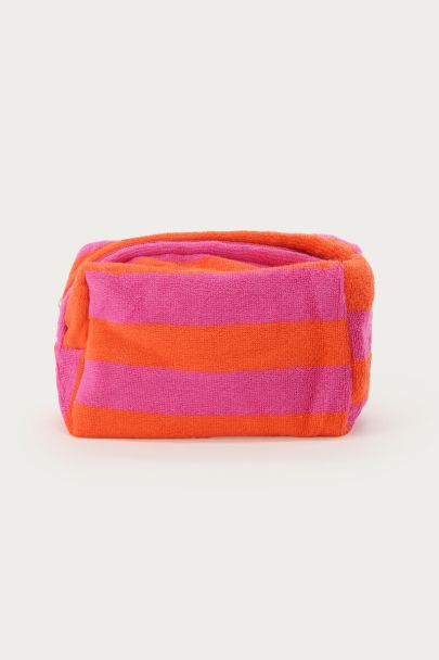 Trousse de toilette orange et violette à rayures 