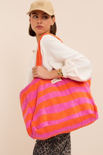 Roze en oranje gestreepte shopper