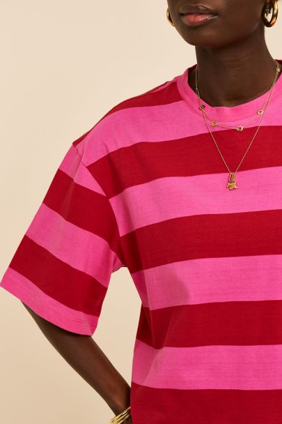 T-shirt boxy rose &agrave; rayures