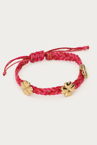 Roze gevlochten armband met klaver