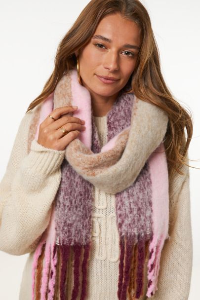 Pink & burgundy striped scarf 