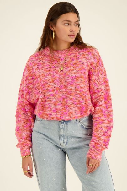 Pull oversize en maille rose et orange