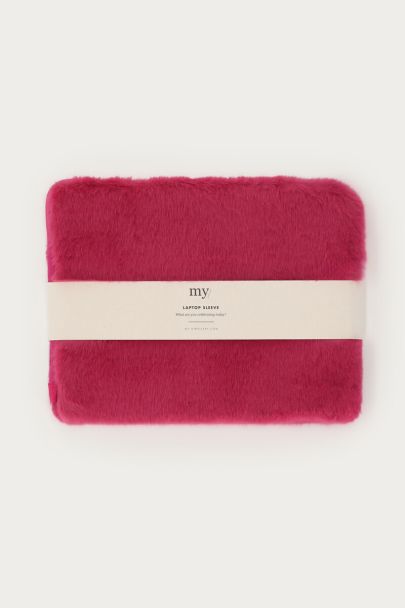 Housse pour ordinateur en fausse fourrure rose