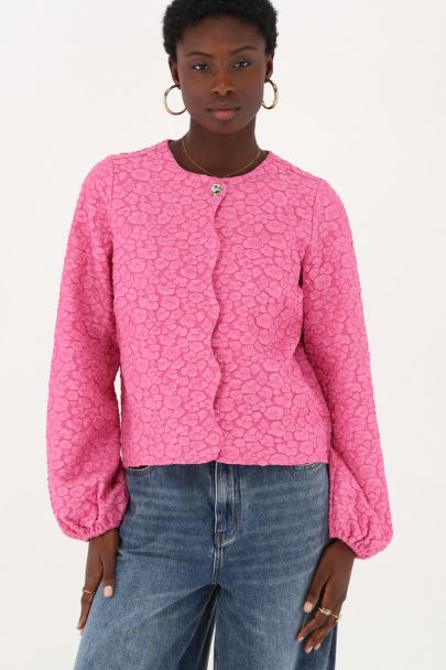 Pink jacquard top with button closure