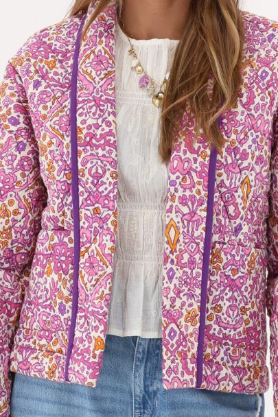 Roze kimono jasje met ikat bloemen print