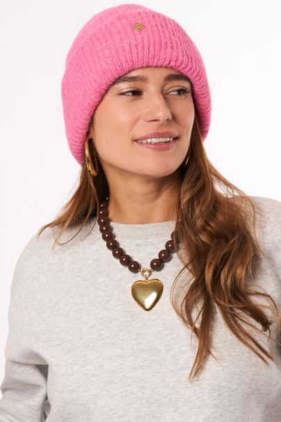 Pink knitted beanie