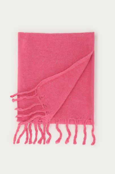 Roze gebreide sjaal met franjes